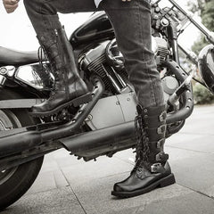 Large Men's Leather Tactical Motorcycle Boots Mid-Calf Combat Boots