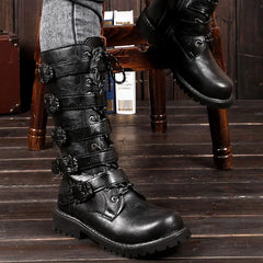 Large Men's Leather Tactical Motorcycle Boots Mid-Calf Combat Boots