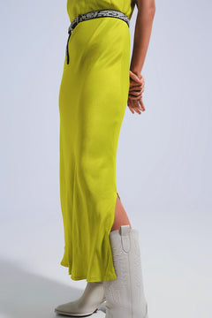 Satin Cami Strap Midi Slip Dress in Green