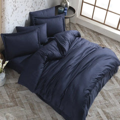 Hobby striped navy blue - double jacquard satin bed linen set