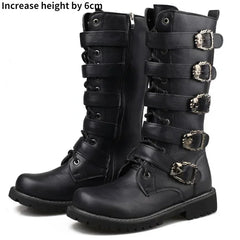 Large Men's Leather Tactical Motorcycle Boots Mid-Calf Combat Boots