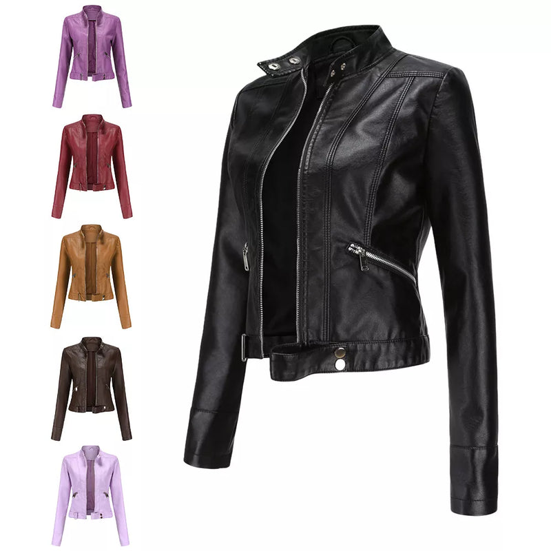 Brand Fashion Women Short Leather Jacket Classic Jackets