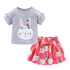 Girls Bunny Clothes T-Shirt and Skirt Outfit