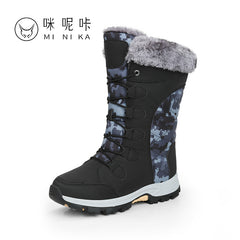 Women waterproof Snow Boots Plush Suede Rubber Flat Slip on Fashion