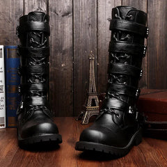 Large Men's Leather Tactical Motorcycle Boots Mid-Calf Combat Boots