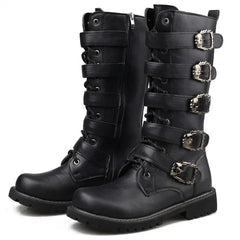 Large Men's Leather Tactical Motorcycle Boots Mid-Calf Combat Boots