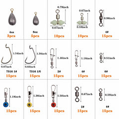 215Pcs/Box Fishing Tackle Accessories Kit With Fishing Hooks and lots more