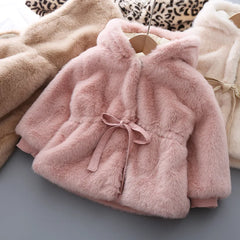 Girl's Hooded Plush warm fluffy jacket