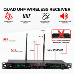 5 Core Wireless Microphone System 4 Channel UHF 492F Range Portable Receiver w Cordless Mic