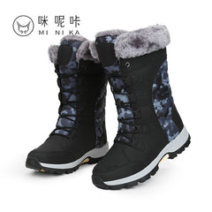 Women waterproof Snow Boots Plush Suede Rubber Flat Slip on Fashion