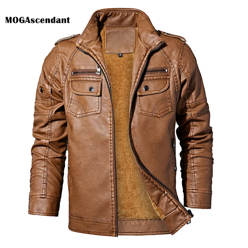 Men's Genuine Leather Jackets Winter Fleece