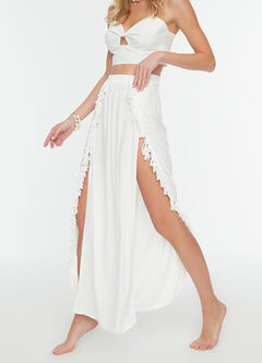 Cotton Double Slit White Skirt