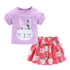 Girls Bunny Clothes T-Shirt and Skirt Outfit