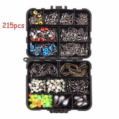 215Pcs/Box Fishing Tackle Accessories Kit With Fishing Hooks and lots more