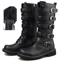 Large Men's Leather Tactical Motorcycle Boots Mid-Calf Combat Boots