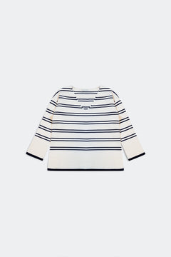 Sweater in White With Navy Stripe