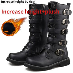 Large Men's Leather Tactical Motorcycle Boots Mid-Calf Combat Boots