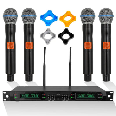 5 Core Wireless Microphone System 4 Channel UHF 492F Range Portable Receiver w Cordless Mic